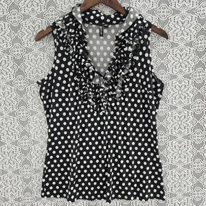 Milano polka dot ruffle stretch tank top women's M